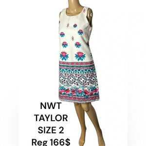 Taylor dress, women size 2.White,floral,fitted, sleeveless,scoop, NWT, 166$ boho